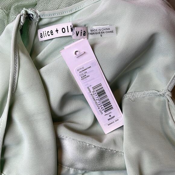 ALICE + OLIVIA Chara Tulle Scoop Neck Pistachio Green Midi Dress Size 8 - Picture 12 of 13
